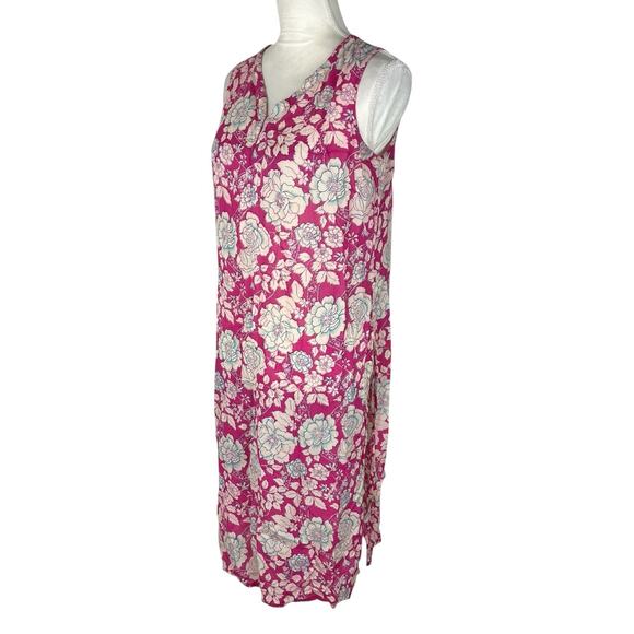 Anokhi Pink Floral Sleeveless Tunic Top Side Split Long Blouse V-Neck Size 12 - Picture 4 of 6